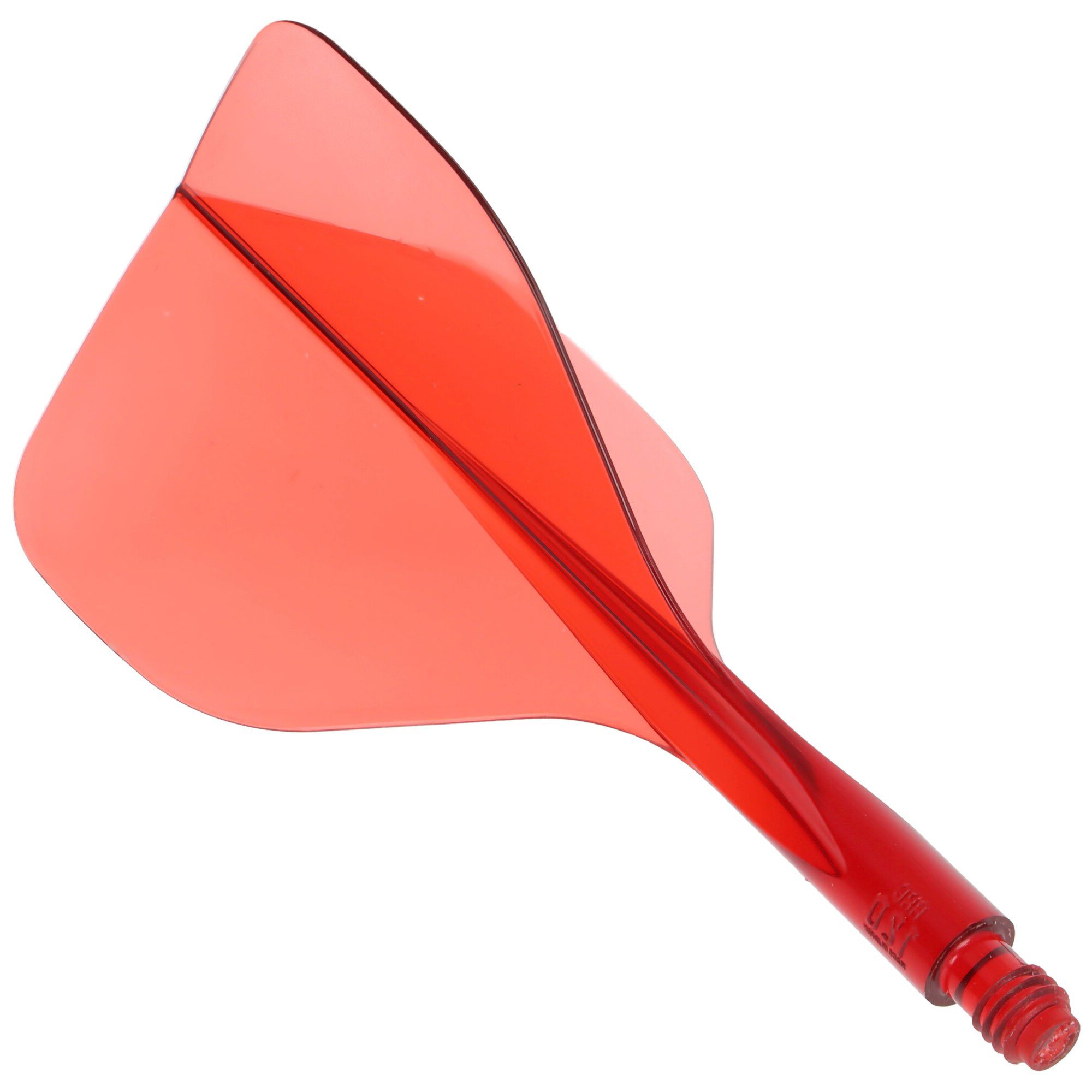 Das Bild zeigt das Produkt "Condor Axe 120 Flight-System Clear Red - Standard". Es handelt sich um ein durchsichtiges, rotes Dart-Flight-System in Standardform.